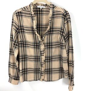 Heartloom Keiko Tartan Plaid Raw Edge Flannel Top Long Sleeve Shirt Size Small